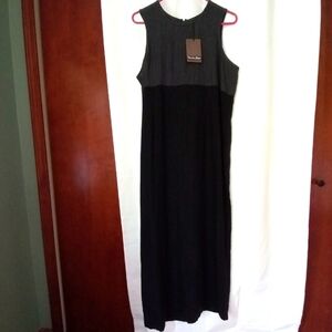 Wooden Ships Linen Maxi Dress Medium Black  Empire Waist Minimalist NWT